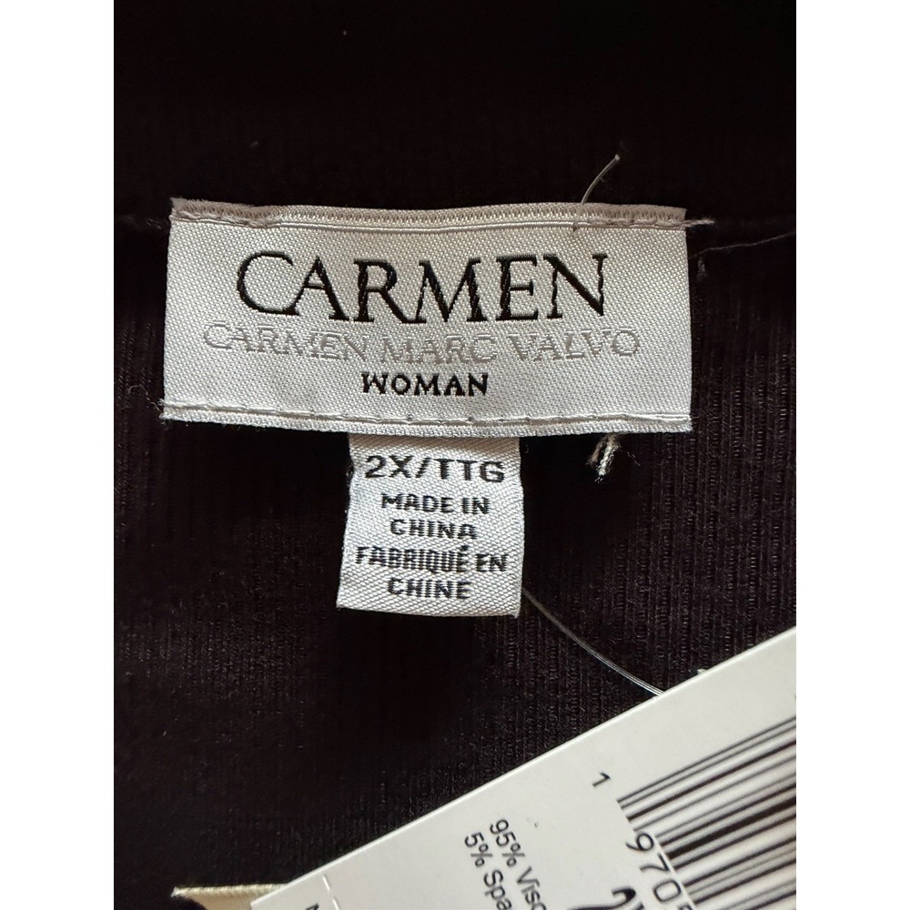 Carmen Marc Valvo Women's Knit‎ Button Blouse Black Collared Plus Size 2X - Picture 12 of 15
